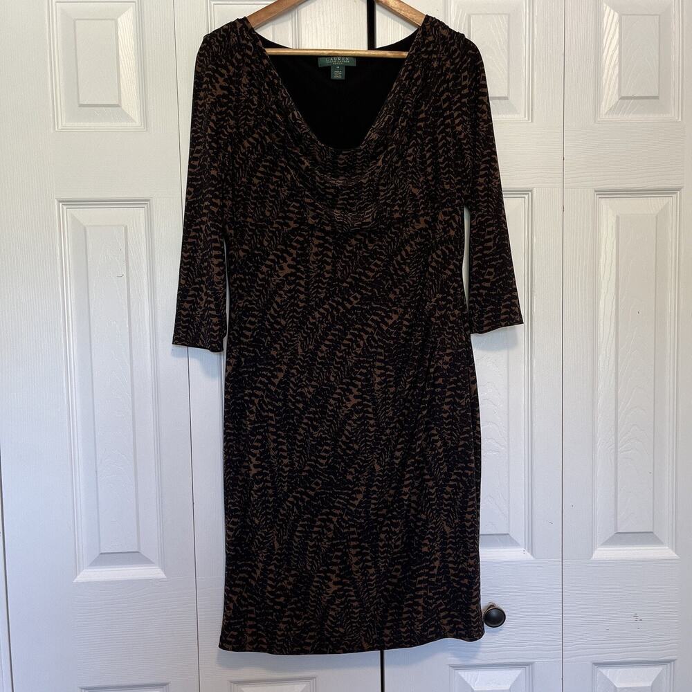 Women’s Ralph Lauren Black Brown Dress Stretch Size 14